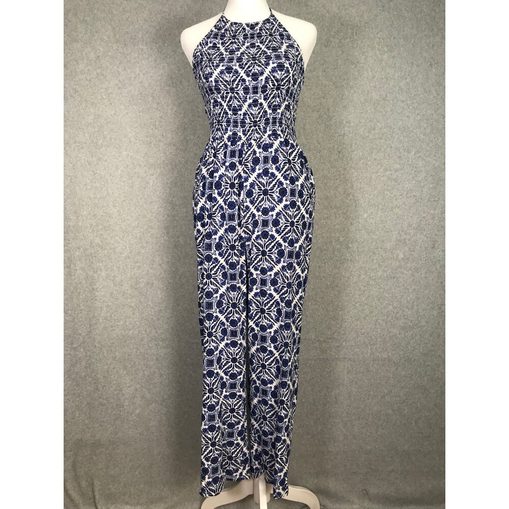 Patrons of Peace Jumpsuit XS Halter‎ Wide Leg Smocked Pockets Feminine Resort **
